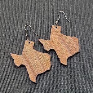 Customize Black Walnut veneer, Texas shape earrings. New, never been worn.